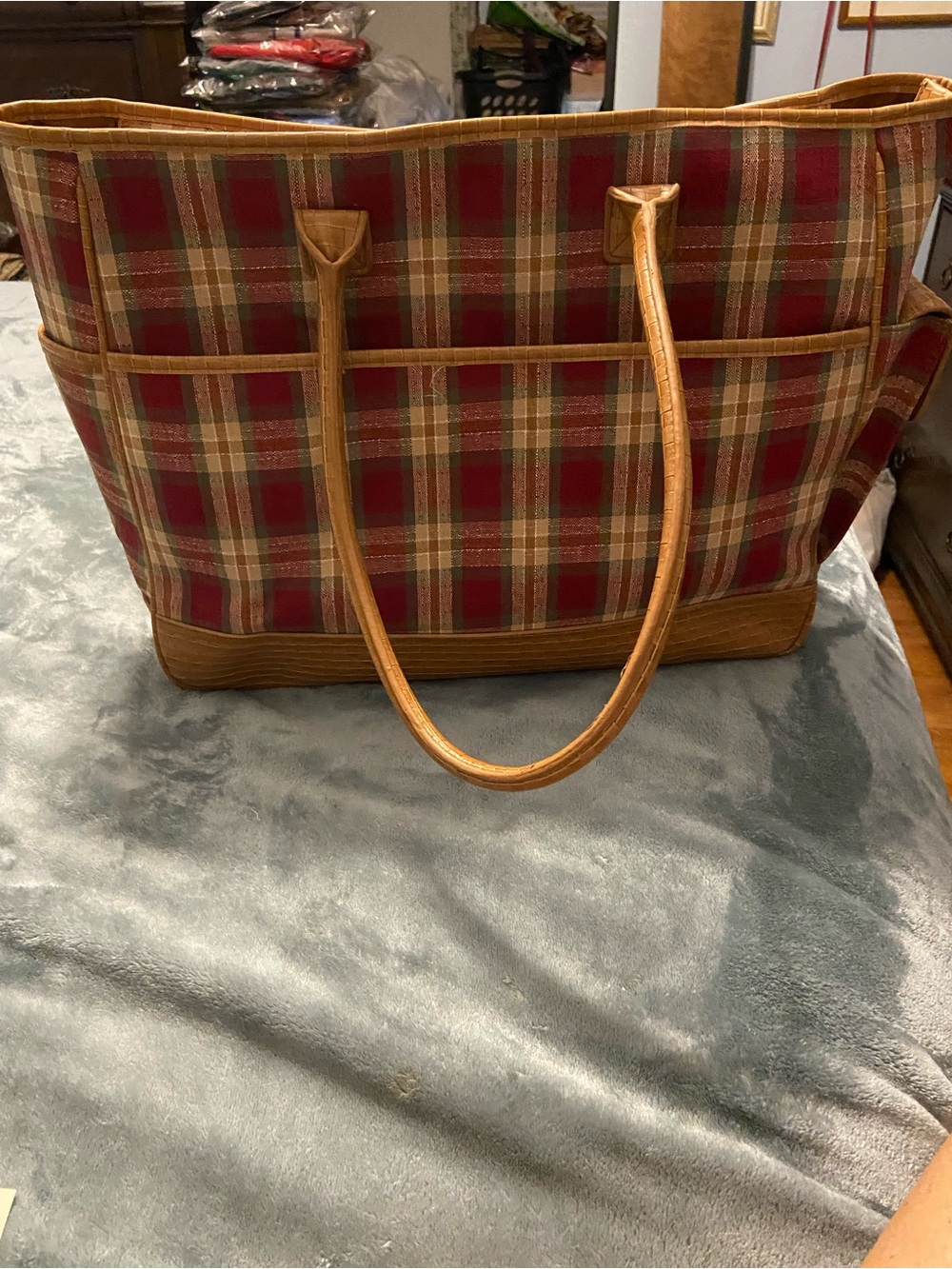 New Longaberger homestead plaid tote bag 19x13